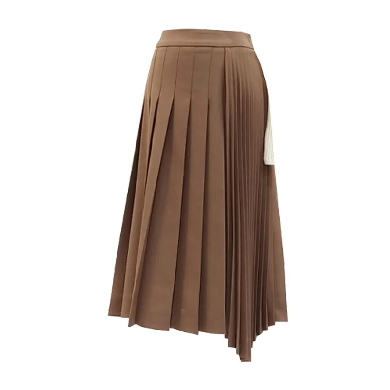 

TVVOVVIN New 2019 Spring Autumn Japan Korea Style Women Knee-length Empire Waist Irregular Solid Pleated A-line Skirt F359