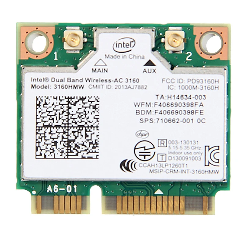 Мини PCI-E Wifi Беспроводная Bluetooth карта для ноутбука Двухдиапазонная 2,4 ГГц 5 ГГц для Intel 3160 3160HMW 802.11Ac Беспроводная AC+ Bluetooth 4,0