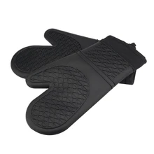 PHFU-1 пара силиконовых хлопковых кухонных микроволновых Противоскользящих легко очищаемых толстых высокотемпературных изоляционных полосатых перчаток черного цвета