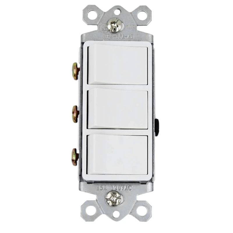 

5 Amp Triple Rocker Switch, Single-Pole 120V Ac Decorator Combination, Three Paddles for Lights, Fans, Heaters, Garbage Dispos