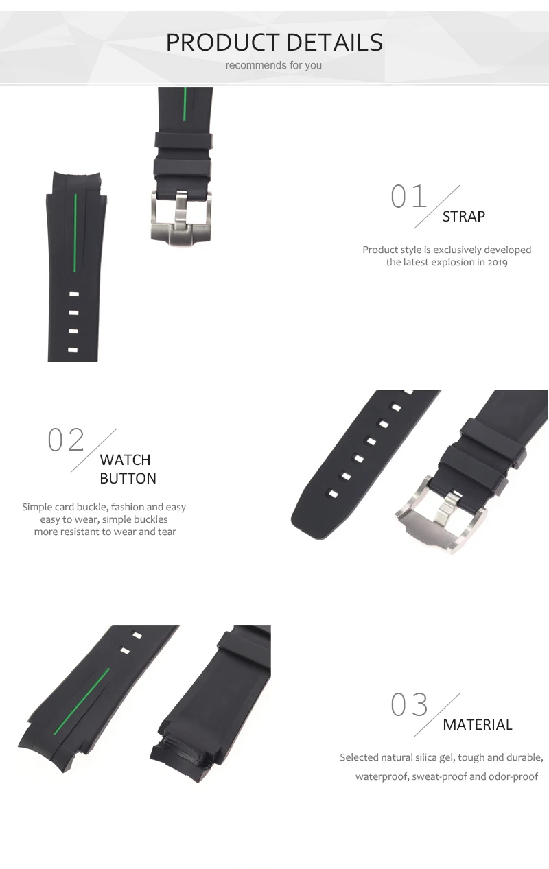 2021mm rubber silicone strap for RLX Daytona Cosmograph Daytona GMT master sea type water ghost Manual wind bracelet straps band