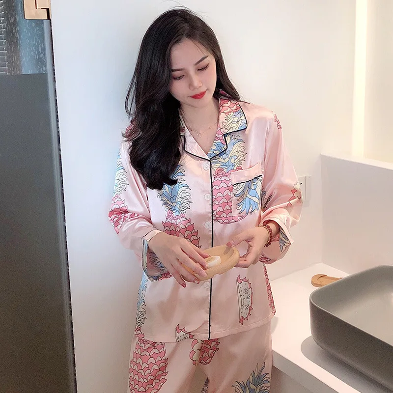 

New Style Pajamas Women's Autumn Viscose Long Sleeve Korean-style Thin Two-Piece Set-Outer Wear Sexy Silk Home Wear