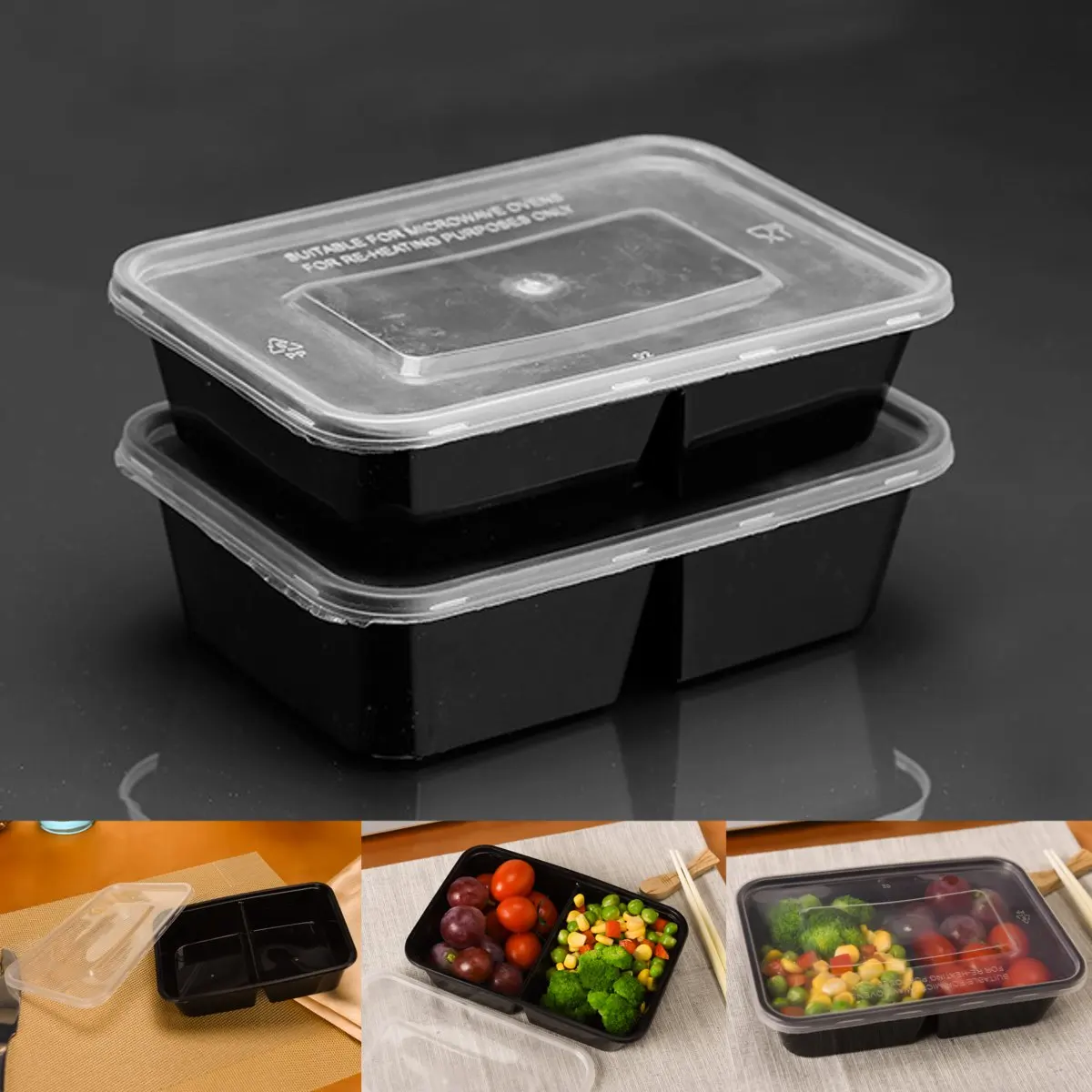 Для еды контейнеры пластиковый для хранения еды микроволны многоразовые 2 коробка с отделениями для завтрака 500 мл., для хранения пищи контейнеры 10 шт. в комплекте
