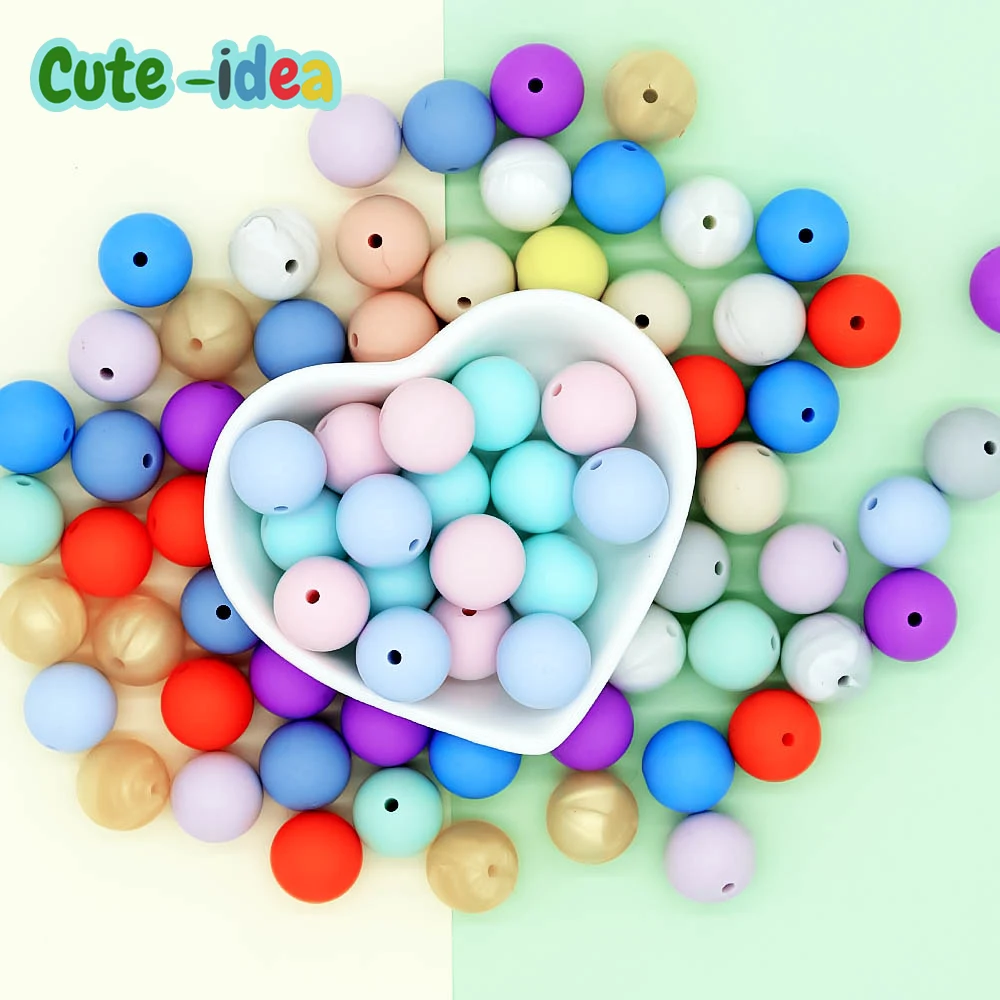 

Cute-idea 9mm 50pcs Silicone round beads Baby Teething Chew Food Eco-friendly BPA Free DIY Jewelry Baby Teethers Toys