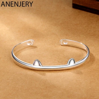 

ANENJERY Lovely Cat Paw Bangle Bracelet 925 Sterling Silver Cuff Open Bangle For Women Fine Jewelry Christams Gift S-B283