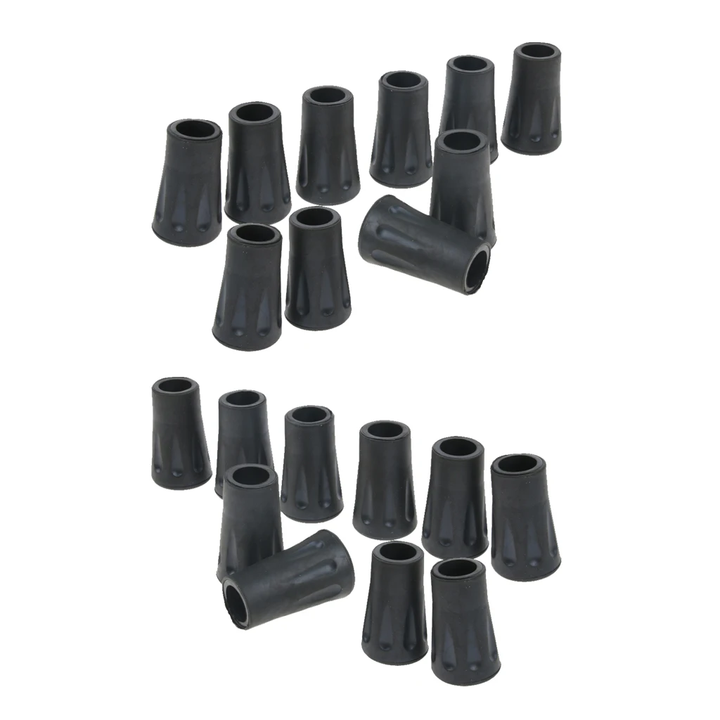 20 Pieces Durable Rubber Tips For Hiking Trekking Pole Walk Sticks Crutches Cane Tips - Black