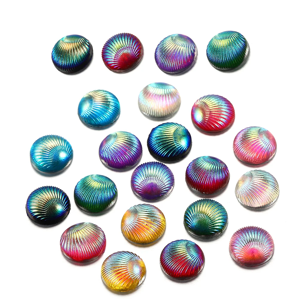 

20Pcs/Lot 10mm Shell Shape Resin Cabochons Muticolor Round Flat Back Cabochon DIY For Jewelry Making Supplies Finding Earring