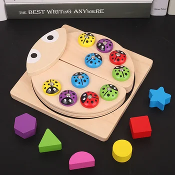 

Ladybug Game Fishing Toys Multicolour Shape Block Baby Wooden Toys Learning Educational Table Fish Game for Children Gifts