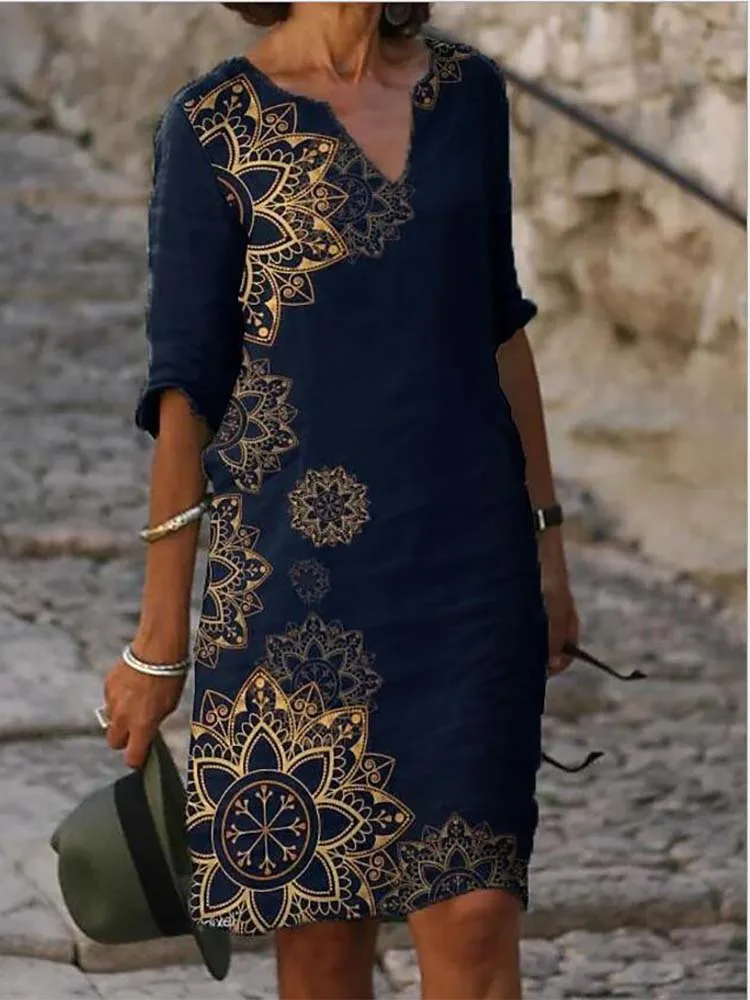 Vestido holgado Vintage con volantes y estampado grande para mujer, vestido elegante informal bohemio para fiesta de primavera y verano, tallas grandes, 2021