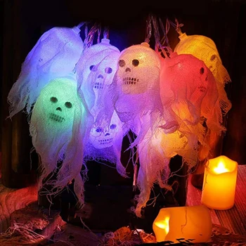 

White Gauze Skull Battery Lamp Ghost Festival Horror Atmosphere Decorative Lantern Light String Decor