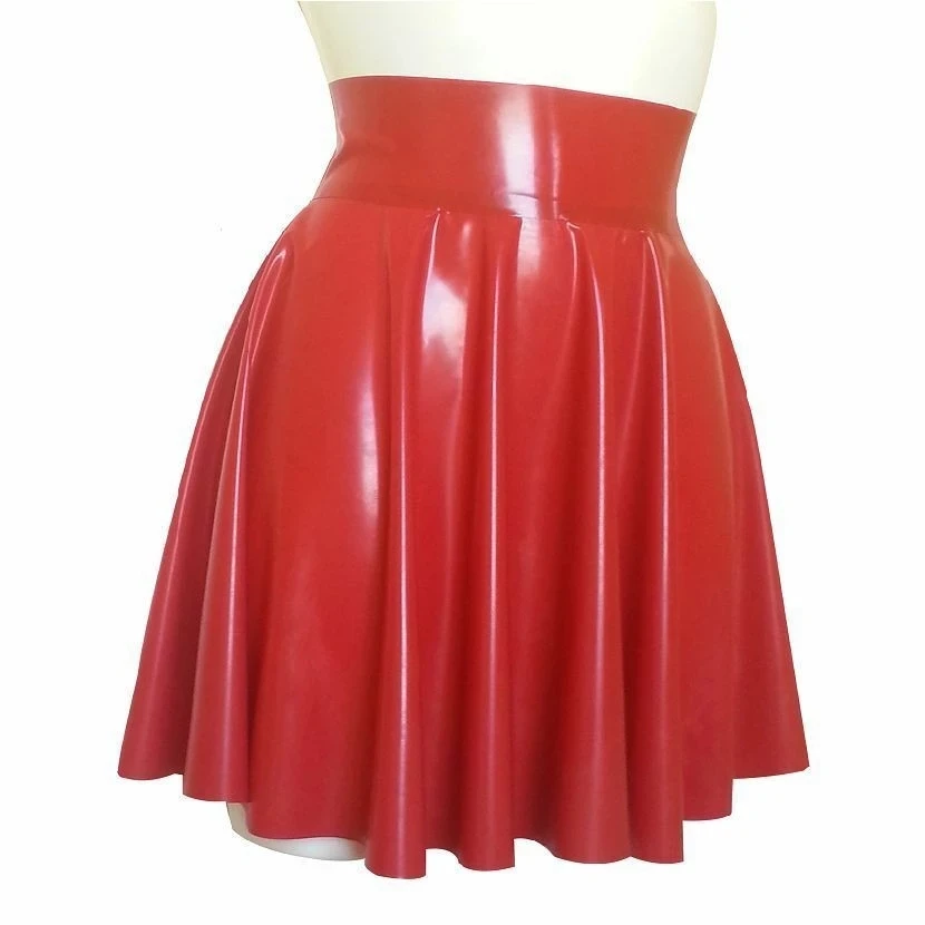 Red Latex Skirt A-line Mini Dress Cute Girl Sexy Skirt Circle skating Gummi Rubber