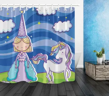 

Cartoon Unicorn and Witch Waterproof Fabric Shower Curtain Bath Accessory Sets
