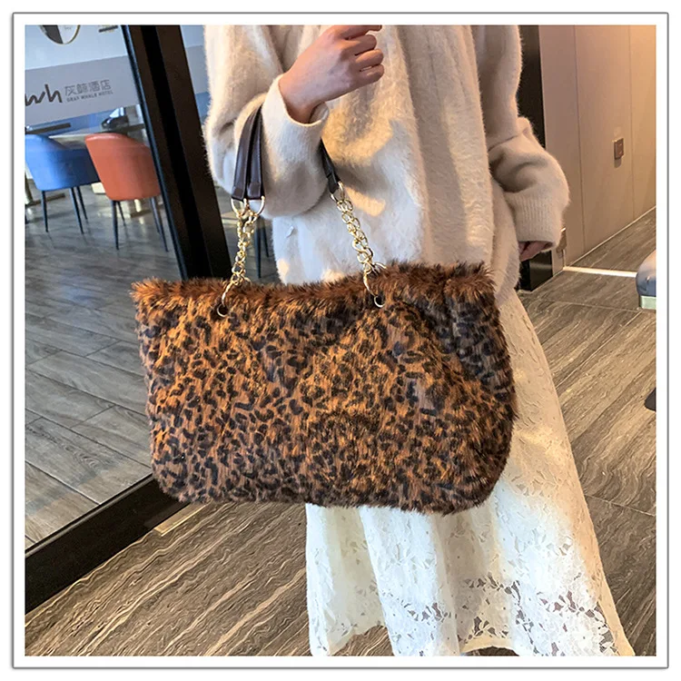 

WOMEN'S Bag Maomao Bag Women's 2020 New Style Autumn & Winter Leopord Pattern Hand Shoulder Large Bag Chain Plush Versitile Fash