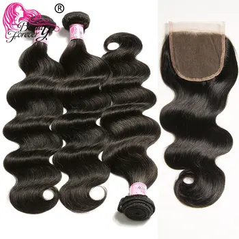

Beauty Forever Body Wave Brazilian Hair Weave 3 Bundles With Closure Free Part 100% Remy Human Hair