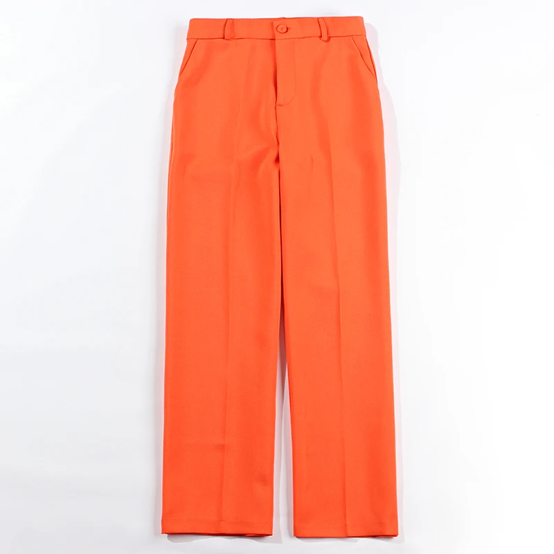 Hoge kwaliteit pak Britse stijl mode Professional OL Formele orange jasje wijde pijpen broek