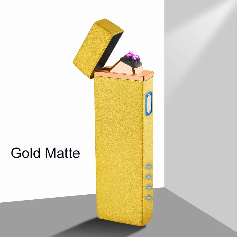 Gold matte Дуговая Зажигалка Сенсор переключатель Беспламенного Мощность Дисплей косой огонь сигаретный прикуриватель, зарядка USB зажигалки в виде ручки - Цвет: Gold matte