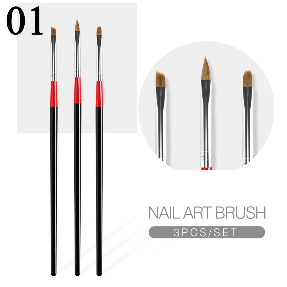

New Wholesale 3Pcs/Set Nail Art Brush Builder Painting Drawing Carving Pen UV Gel Manicure Tool Acrylic Brush