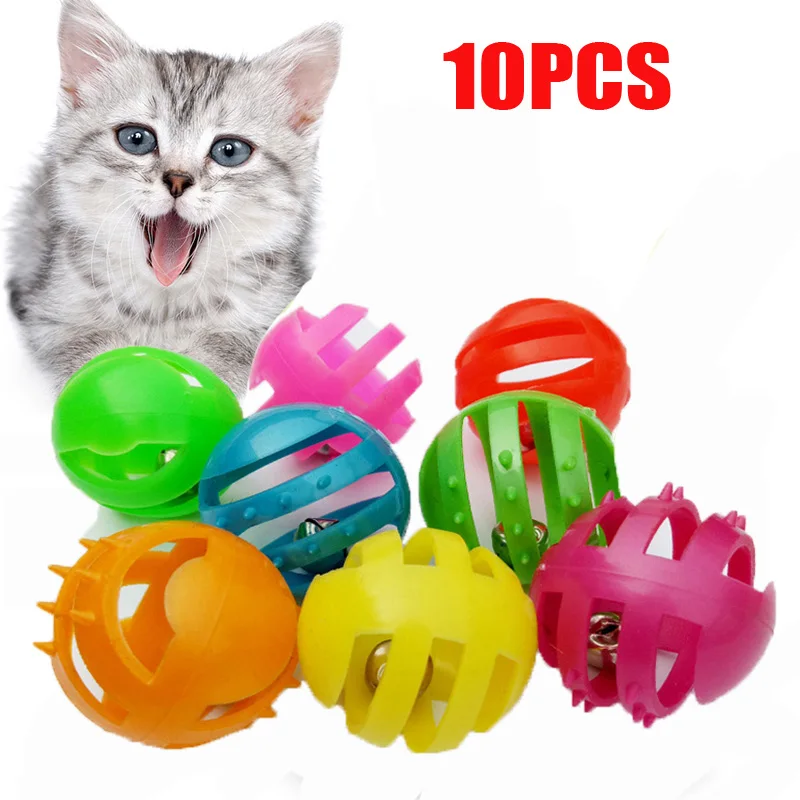 10 шт. пластиковые красочные игрушки для кошек колокольчики шары играть котенок