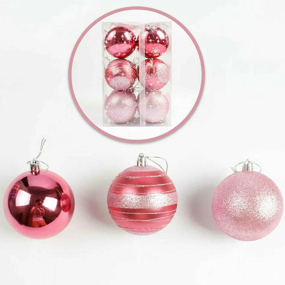 12PCS Glitter Christmas Baubles Xmas Tree Ornament Ball Christmas Decor 60 mm - Цвет: Розовый