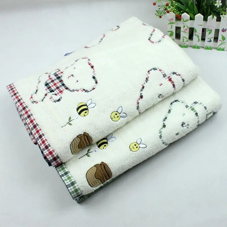 

King shore Double Layer Zero Twist Bath Towel Jacquard Cartoon Bear Embroidery Small Bee Soft Baby Bath Towel 3378