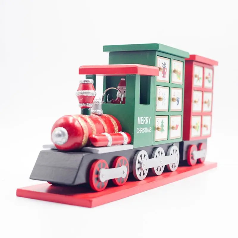 

Wooden Christmas Advent Countdown Calendar Painted Train Candy Storage Decor D0AC