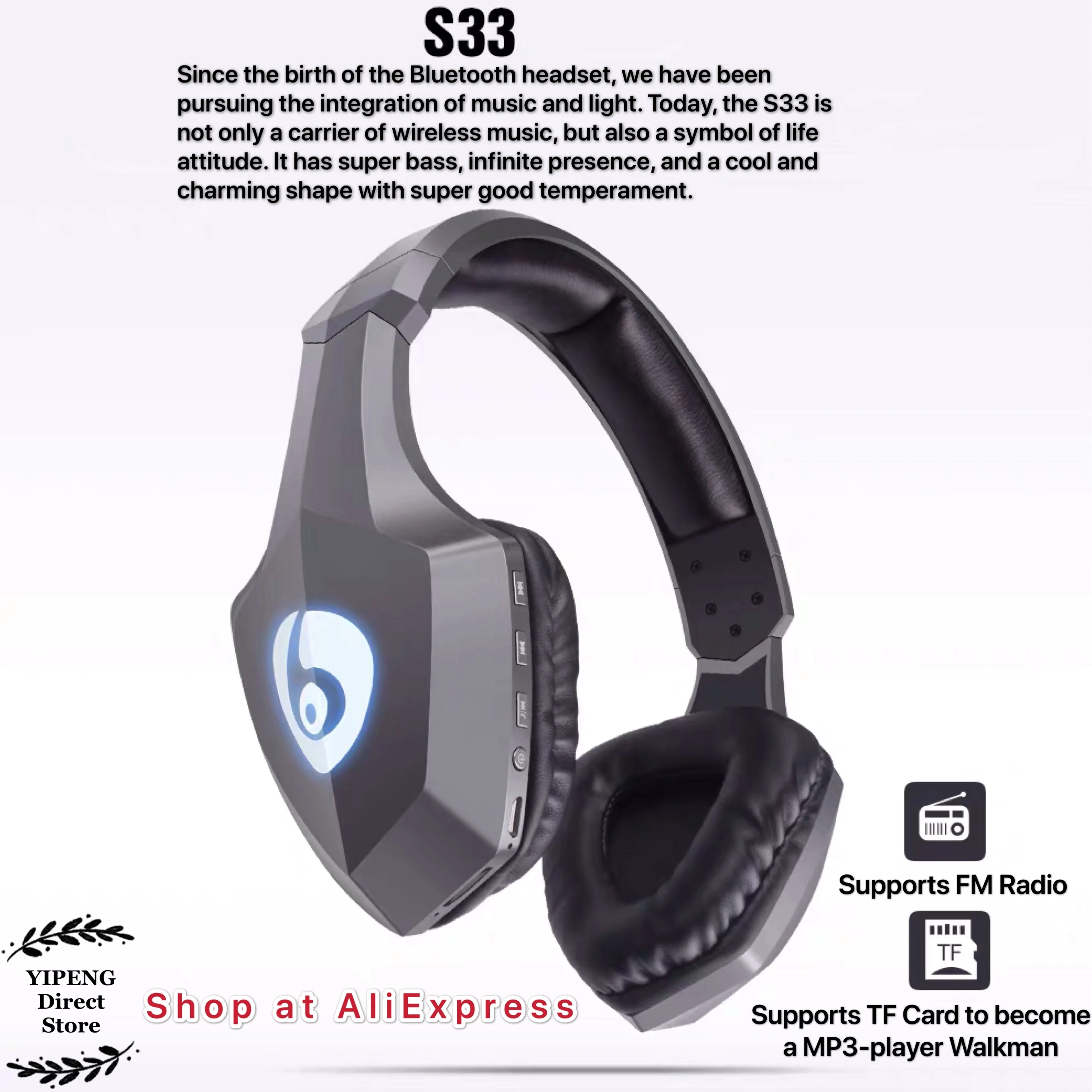 opgraven hurken draaipunt OVLENG S33 Over Ear Bass Stereo Bluetooth Headphone Wireless Headset  Support Micro SD/TF Card FM Radio Microphone & LED|Bluetooth Earphones &  Headphones| - AliExpress