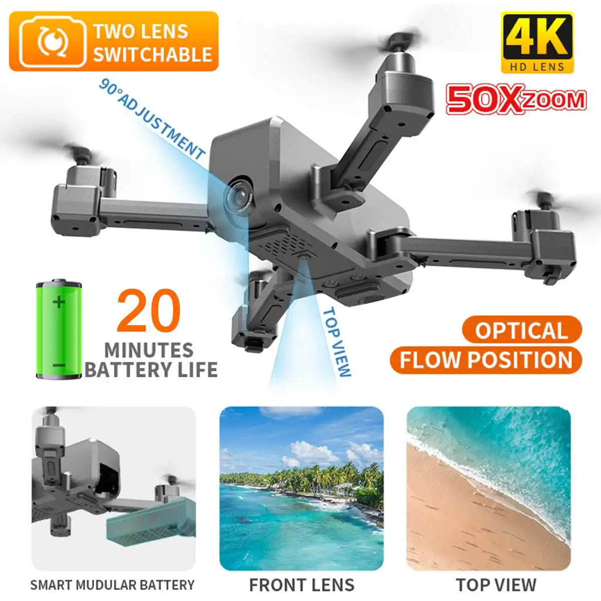 

4K RC Drone With WIFI FPV HD Camera Optical Flow Position 2-axis Gimbal 20 Minutes Flying Time Foldable Quadcopter Helicopter
