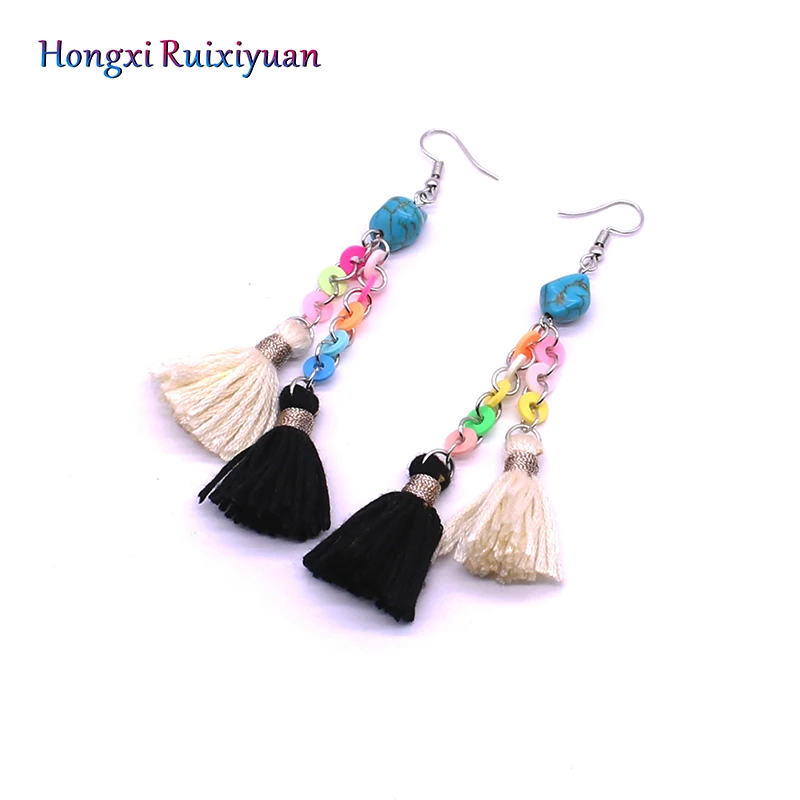 

jewelry Tassel earrings Bohemian 5-color clay natural stone earrings Ethnic style handmade earrings ladies earrings gift