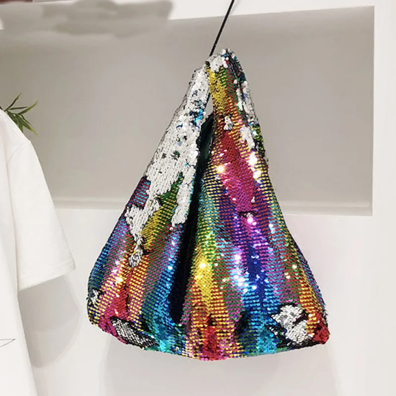 

High Quality Women's Tote Bag Bling Colorful Sequin Handmade Design Handbag 2019 Ins Fashion Ladies Big Capacity Shopping Bag
