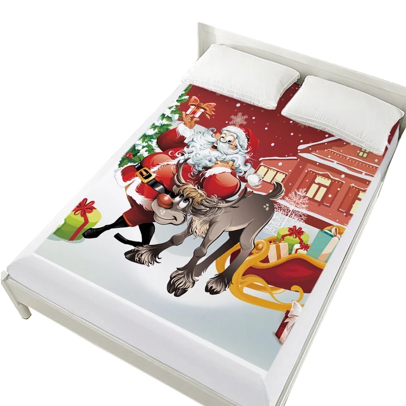 3D простыни на резинке кровати, мультфильм простыни, матрас Крышка для детей/детей. Простыня Рождество Санта Клаус красный автомобиль