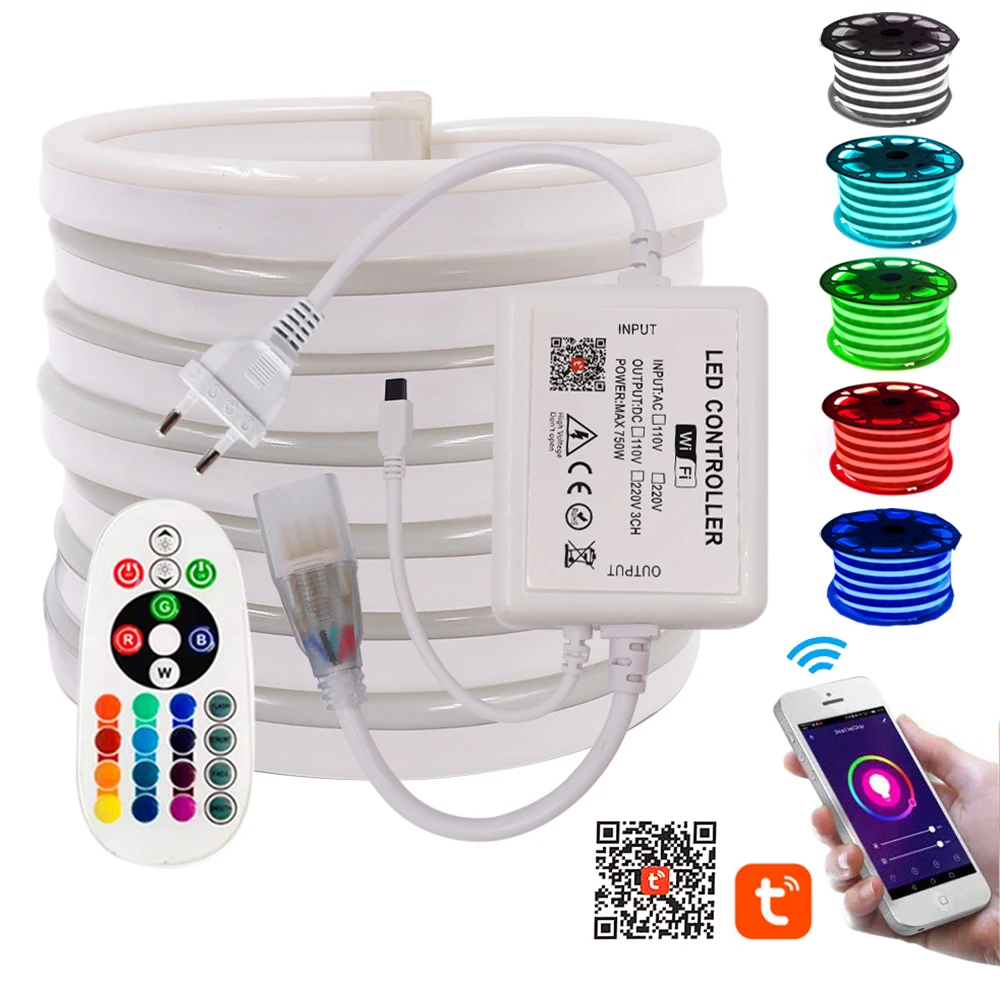 Гибкая неоновая Светодиодная лента 5050 RGB с дистанционным управлением и Wi-Fi