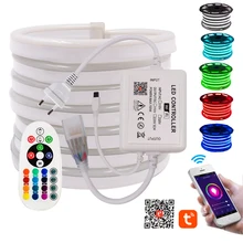 Rgb luz de tira néon wi-fi controle 5050 flexível led fita + 24key remoto à prova dneon água sinal néon corda luz 110v 220v ue eua au reino unido