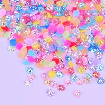 

4mm Mix Color Crystals Round Flowers Rhinestones Flat Back Resin Gems Glue On Nail Art Stones Non Sewing Beads , 500 pcs in bag