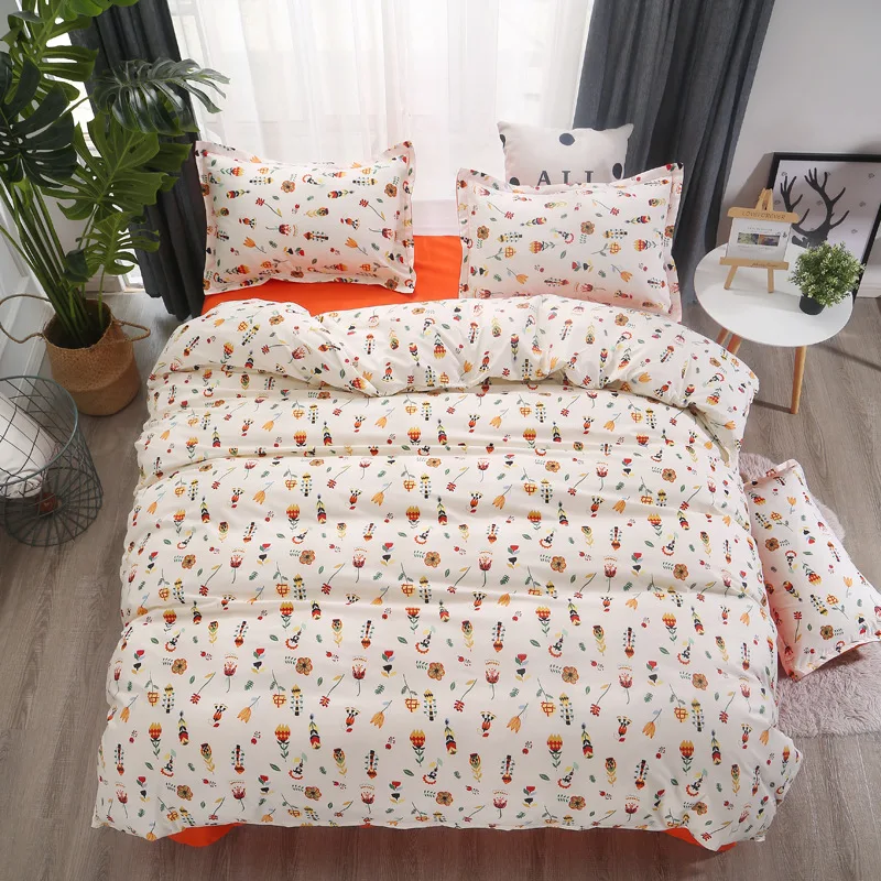 Cartoon 4pcs Pure Polyester Bedding Set Duvet Cover Flat Bed Sheet Pillowcase Soft Bed Linen High Quality Bedding Set Bedclothes
