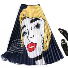 Большие размеры; Женская юбка с принтом лица; Осенняя модная женская плиссированная юбка; Весенняя юбка с высокой талией; эластичные юбки средней длины с героями мультфильмов