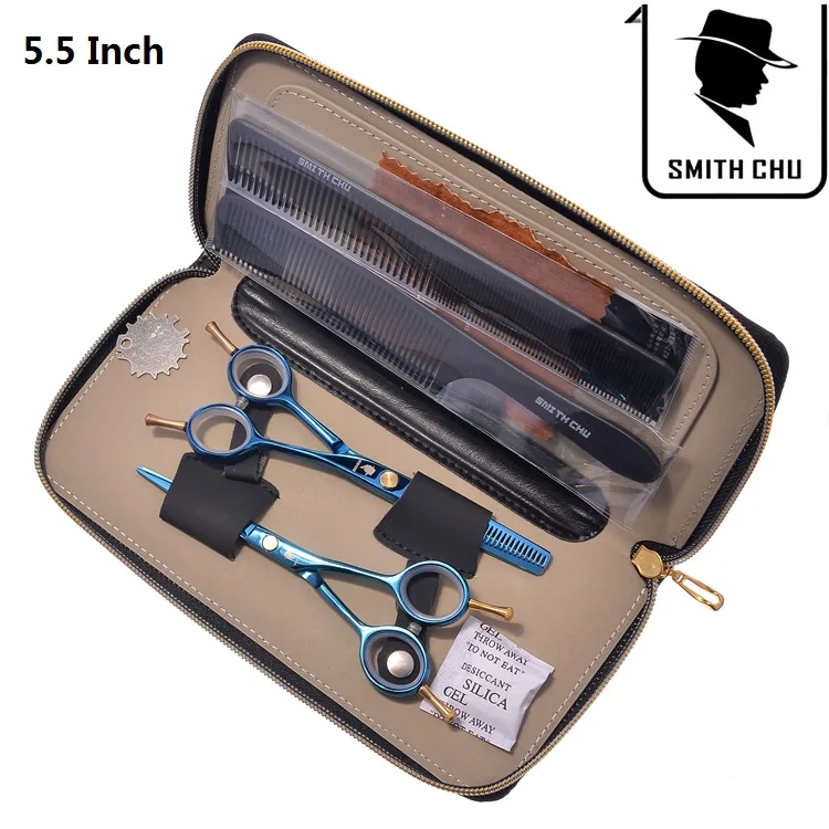 Smith Chu 6,0 дюймов ножницы для волос Барберы синяя Сакура режущие ножницы stainless ножницы из нержавеющей стали ножницы для стрижки волос LZS0010 - Цвет: LZS0054 55 with bag