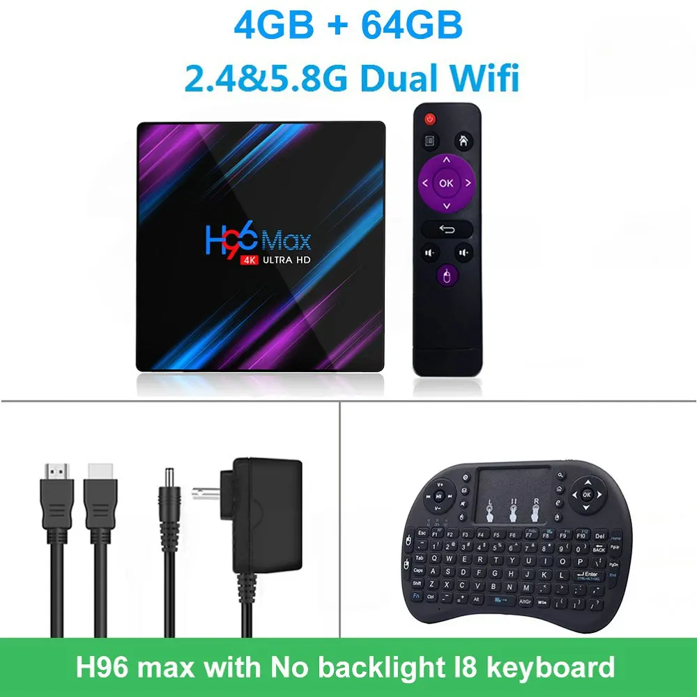 4G 64G normal i8 LEMFO H96 MAX Smart tv Box Android 9,0 Rockchip RK3318 4 Гб 64 Гб Поддержка Bluetooth 4,0 HDMI 2,0 RKMC 18,1 4 к H.265 HD Google Play - Цвет: 4G 64G normal i8