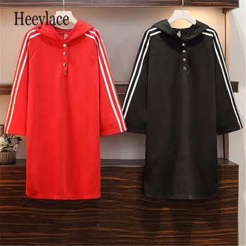 

Plus Size Autumn 2019 Women Loose Long Sweatshirts Fashion Ribbon Striped Pullover Solid Letter Women Clothing 5XL