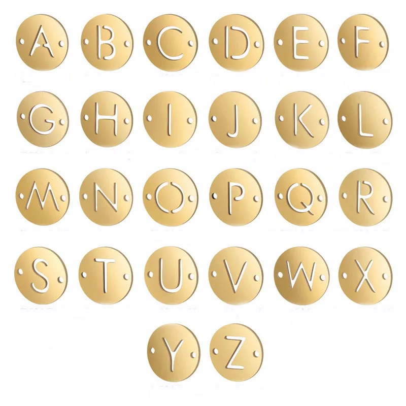 

X-ROYAL 10Pcs/lot 26 English Letters Round Charm Pendants Stainless Steel DIY Bracelet Anklet Necklace Charm Connectors Findings