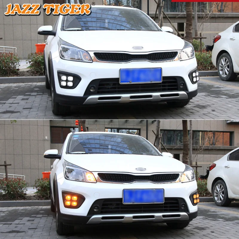 JAZZ TIGER желтая функция сигнала поворота водонепроницаемый 12V автомобильный DRL светодиодный фонарь дневного света для Kia Rio X-line