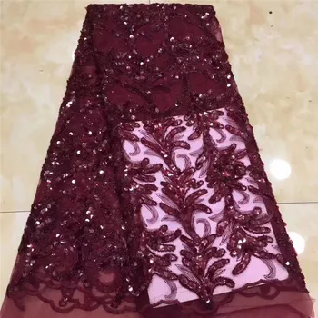 

2020 red Sequined Mesh Tulle Lace African Net Sequins Lace Fabrics High Quality Indian Lady Evening Dresses Mesh Lace Material