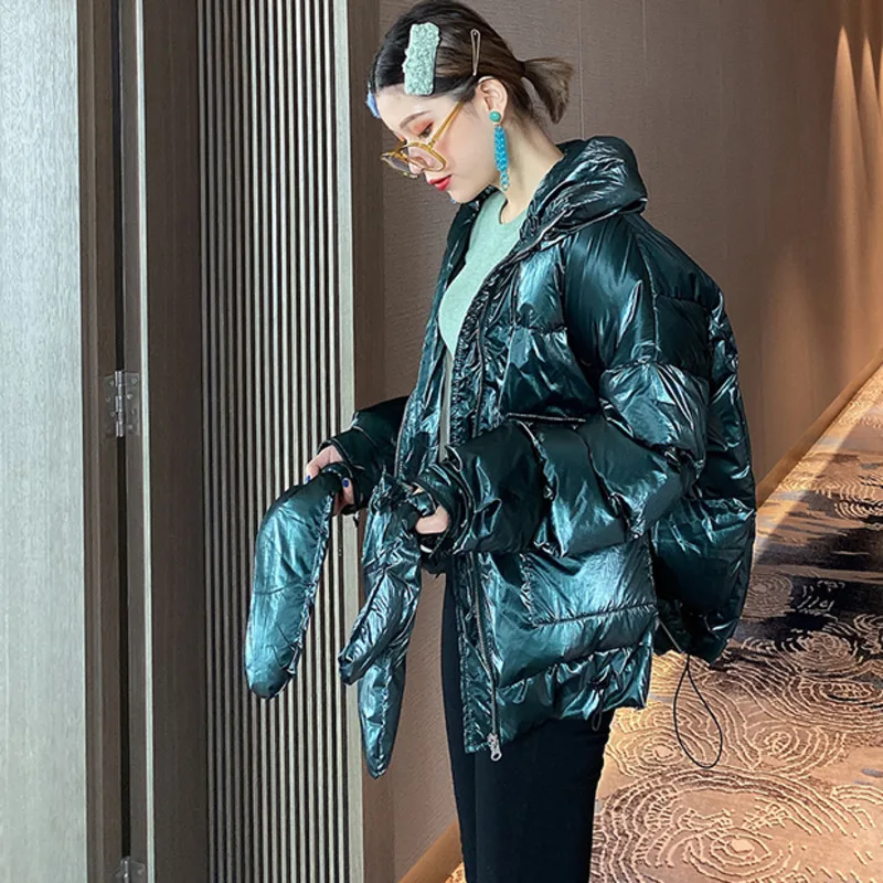 

TVVOVVIN Blackish Green Light Noodles Bring Glove Cotton padded coat turtleneck full sleeves zipper short warm coat WJ97206