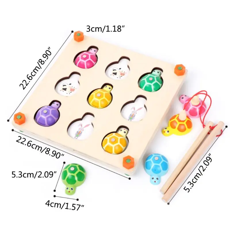 

2 in 1 Kids Wooden Fishing Turtle Memory Chess Game Education Tools For Baby