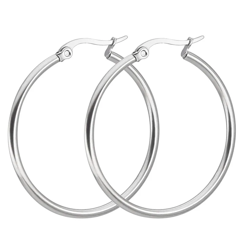 

AsJerlya Stainless Steel Round Circle Hoop Earrings Silver Color Party Earrings Jewelry For Women Classic Earrings Dropshipping