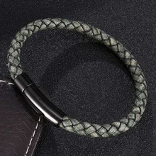 Bijoux fantaisie Vintage vert tressé Bracelet en cuir hommes femmes en acier inoxydable boutons pression unisexe bracelets poignet bande cadeaux ST0465(China)