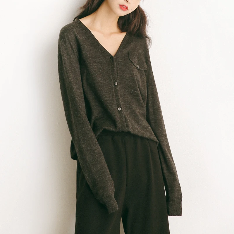 

Women Cardigans V Neck Wool Blended Cardigan Sweater Knitted