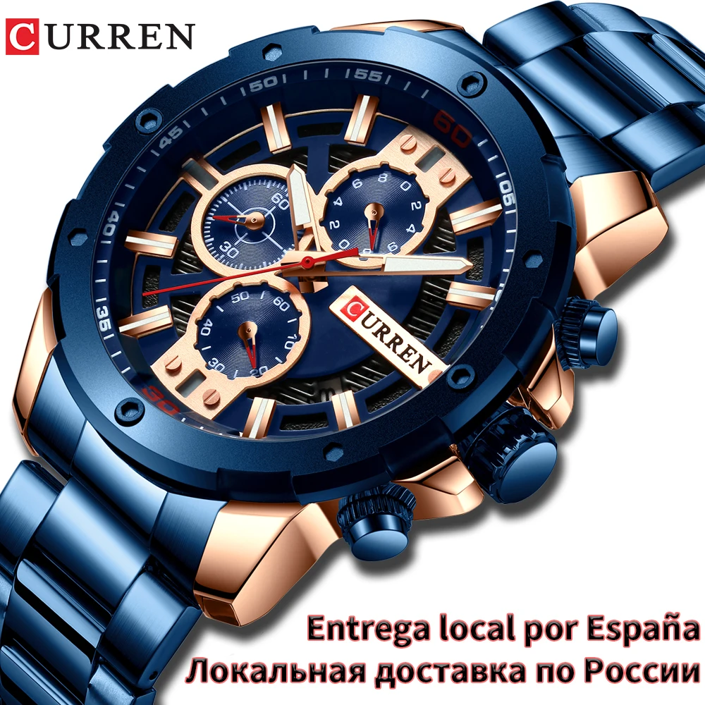CURREN Luxury Quartz Wristwatch Men Sport Watches Relogio Masculino 8336 Stainless Steel Band Chronograph Clock Male Waterproof afbeelding