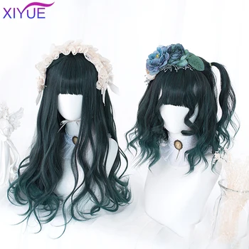 

Dark Green Gradient Synthetic Wig Lolita Short Bob Wig With Bangs Cosplay Water Wave Synthetic Hair Wigs Women American Style