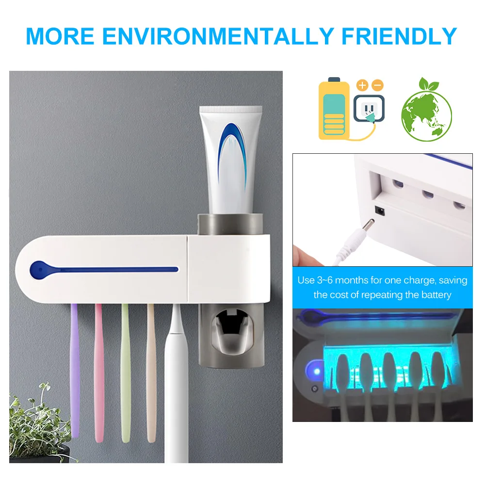 

USB Charge UV Light Ultraviolet Toothbrush Toothpaste Dispenser Sterilizer Toothbrush Holder Cleaner Support Dropshipping
