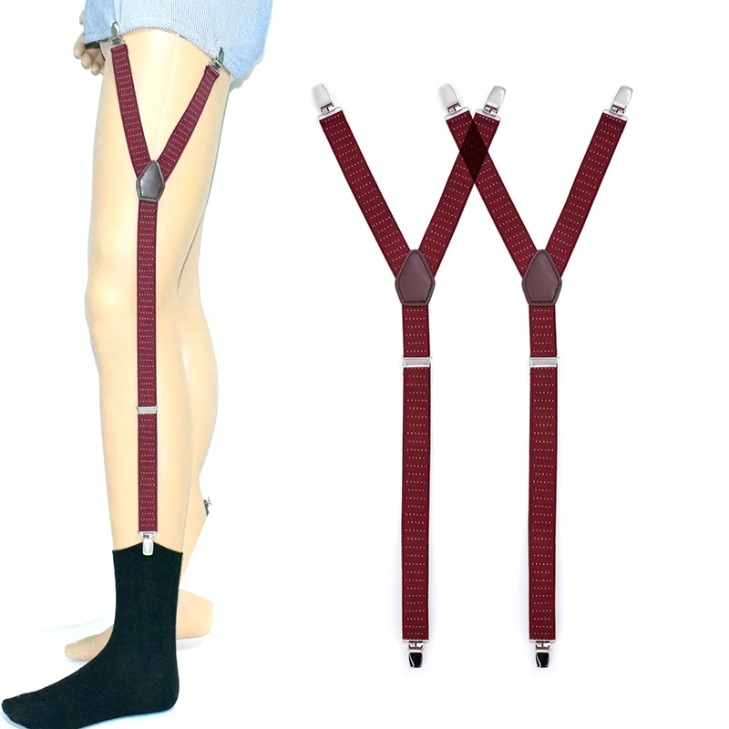2 Stück Herren-Hemdhalter im Y-Stil, verstellbare elastische Bein-Hosenträger, Riemen, rutschfeste Clips, Socken-Strumpfband-Klemmen für Militär – Detail 9